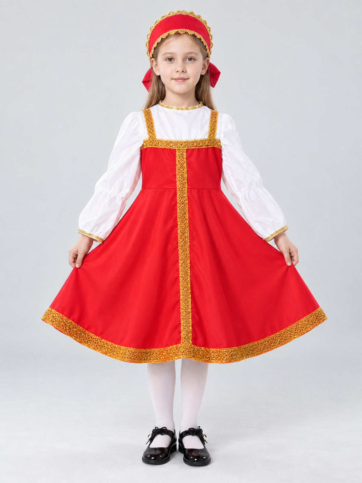 Russian Folk Costume: Red Dress and Headpiece