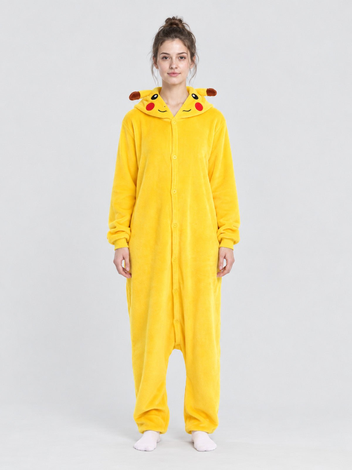 Yellow Fleece Hooded Pajama Jumpsuit with Ears