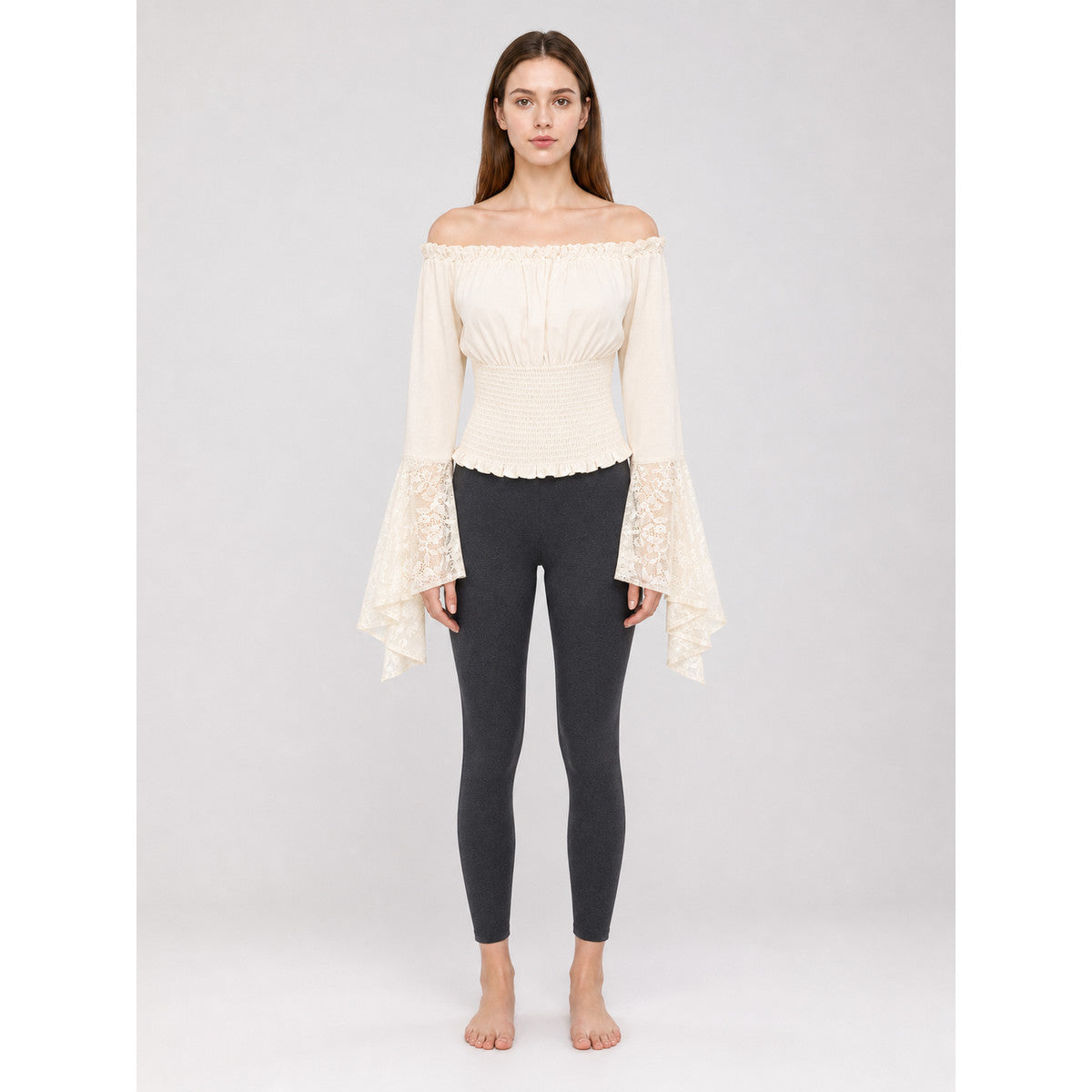 Off-the-Shoulder Blouse with Lace Cuffs