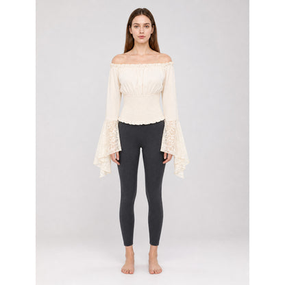 Off-the-Shoulder Blouse with Lace Cuffs