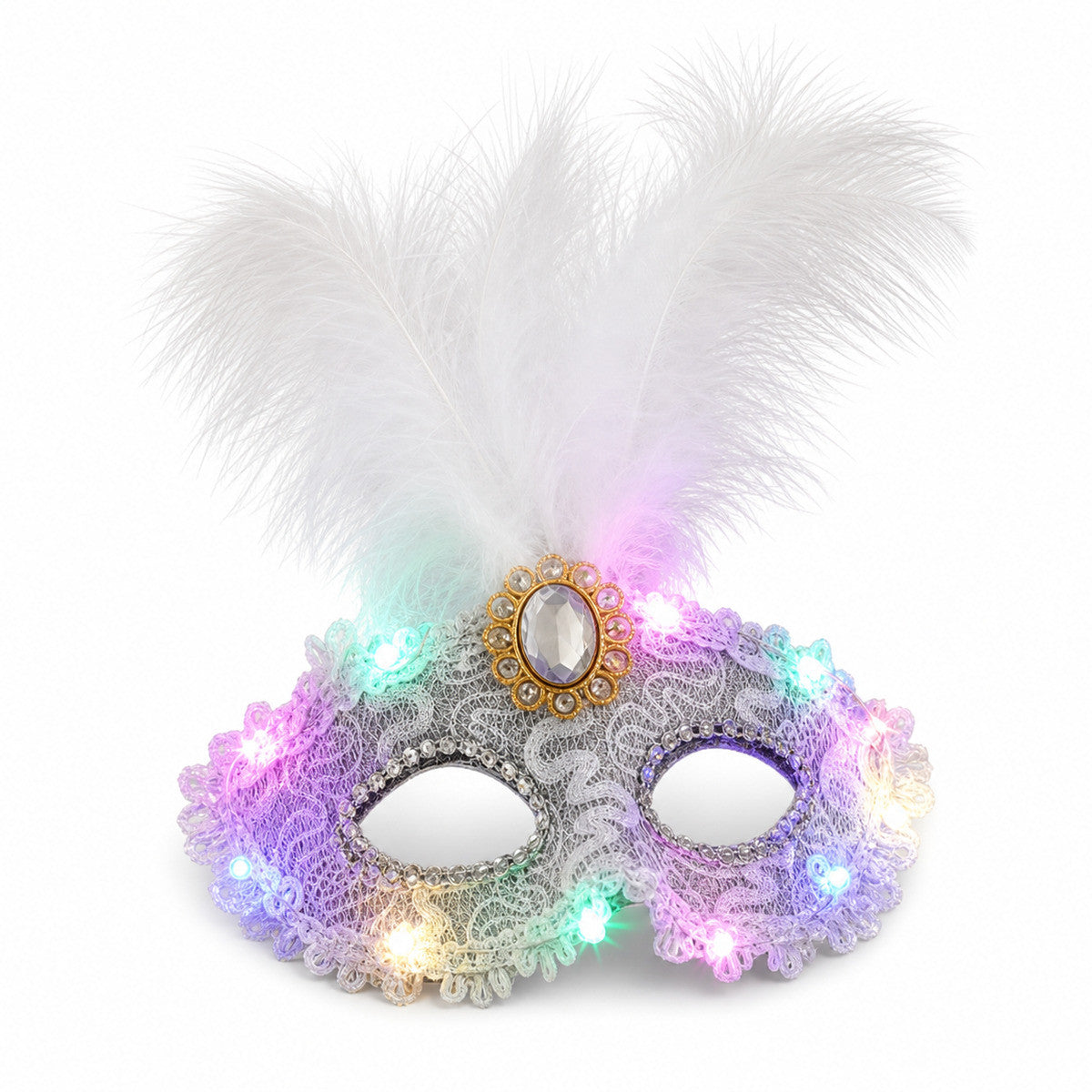 Creative Plastic LED Glowing Mask Rhinestone Half Face Mask Feather Mask Lace Makeup Venice Masquerade Mask Girl