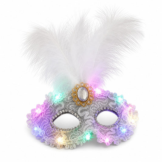 Creative Plastic LED Glowing Mask Rhinestone Half Face Mask Feather Mask Lace Makeup Venice Masquerade Mask Girl