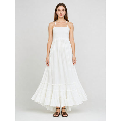 White Boho Maxi Dress with Open Back on-model view