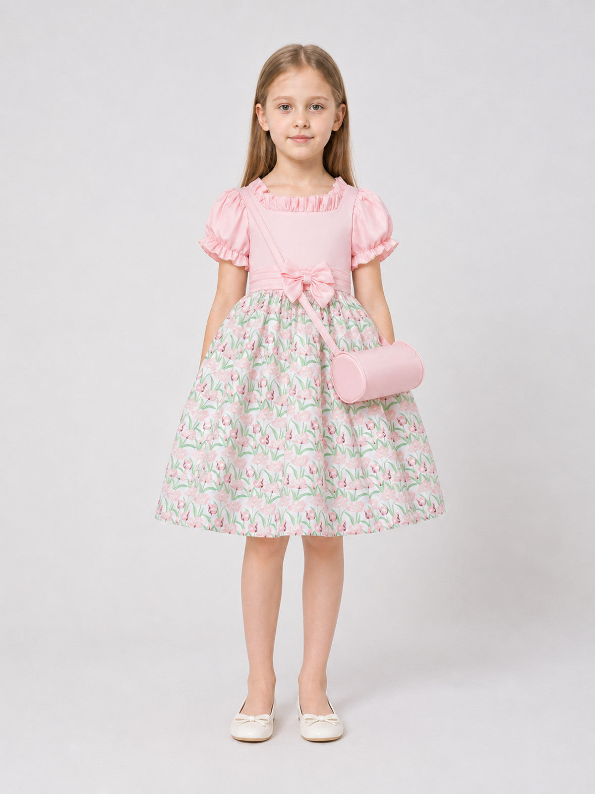 Princess Dress with Puff Sleeves for Flower Girls