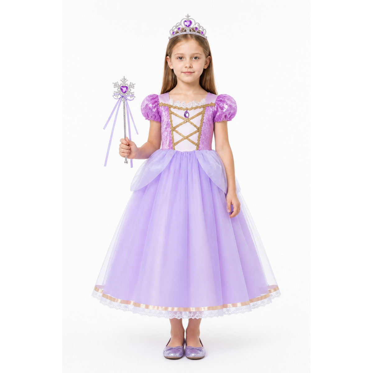 Princess Rapunzel Dress with Crown and Magic Wand main product view