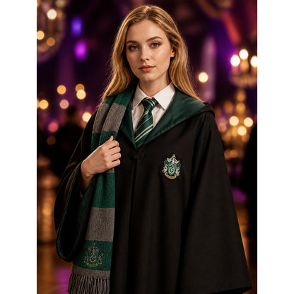 Green And Gray Wizard Costume Set With Robe, Tie And Scarf