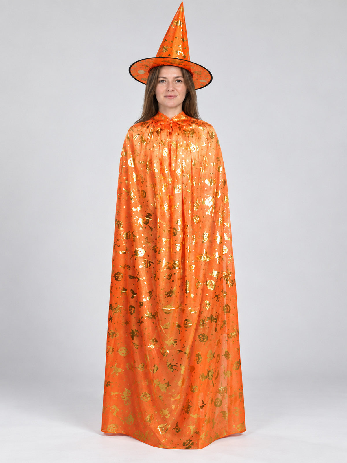 Carnival Witch Costume with Gold Print and Hat