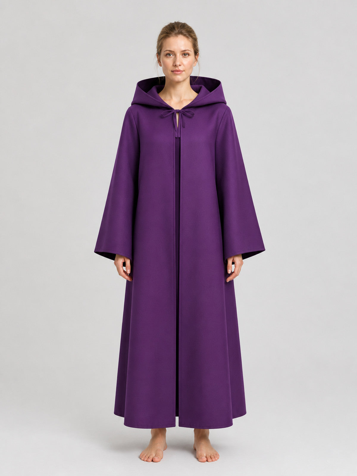 Purple Long Hooded Cloak for Cosplay on-model view