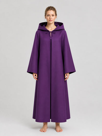 Purple Long Hooded Cloak for Cosplay on-model view