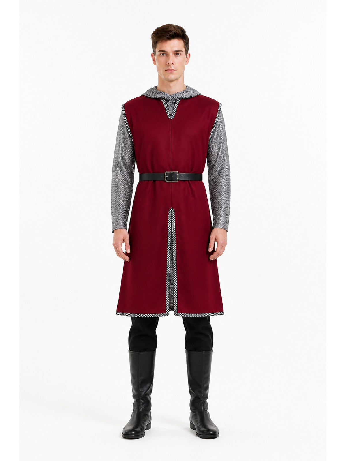 Burgundy Knight Costume with Chainmail and Belt main product view