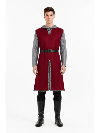 Burgundy Knight Costume with Chainmail and Belt main product view