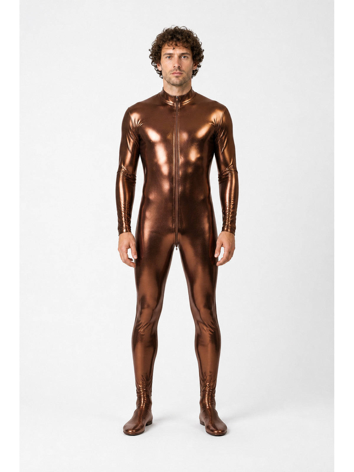 Patent-Finish Form-Fitting Jumpsuit with Zipper main product view