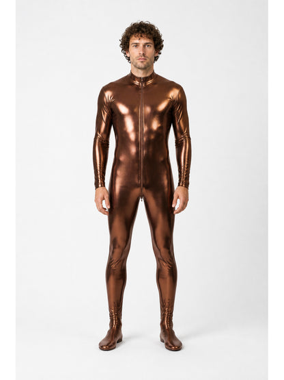 Patent-Finish Form-Fitting Jumpsuit with Zipper main product view