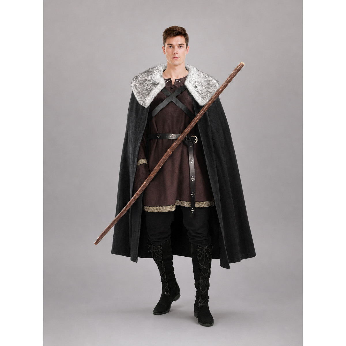 Black Medieval Costume Cape with Collar