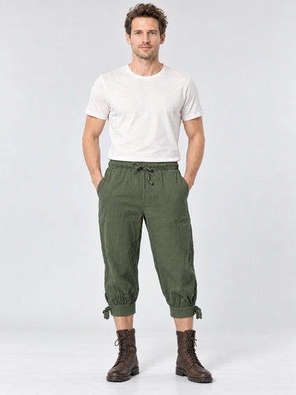 Olive Loose 7/8 Capri Pants with Drawstring and Pockets