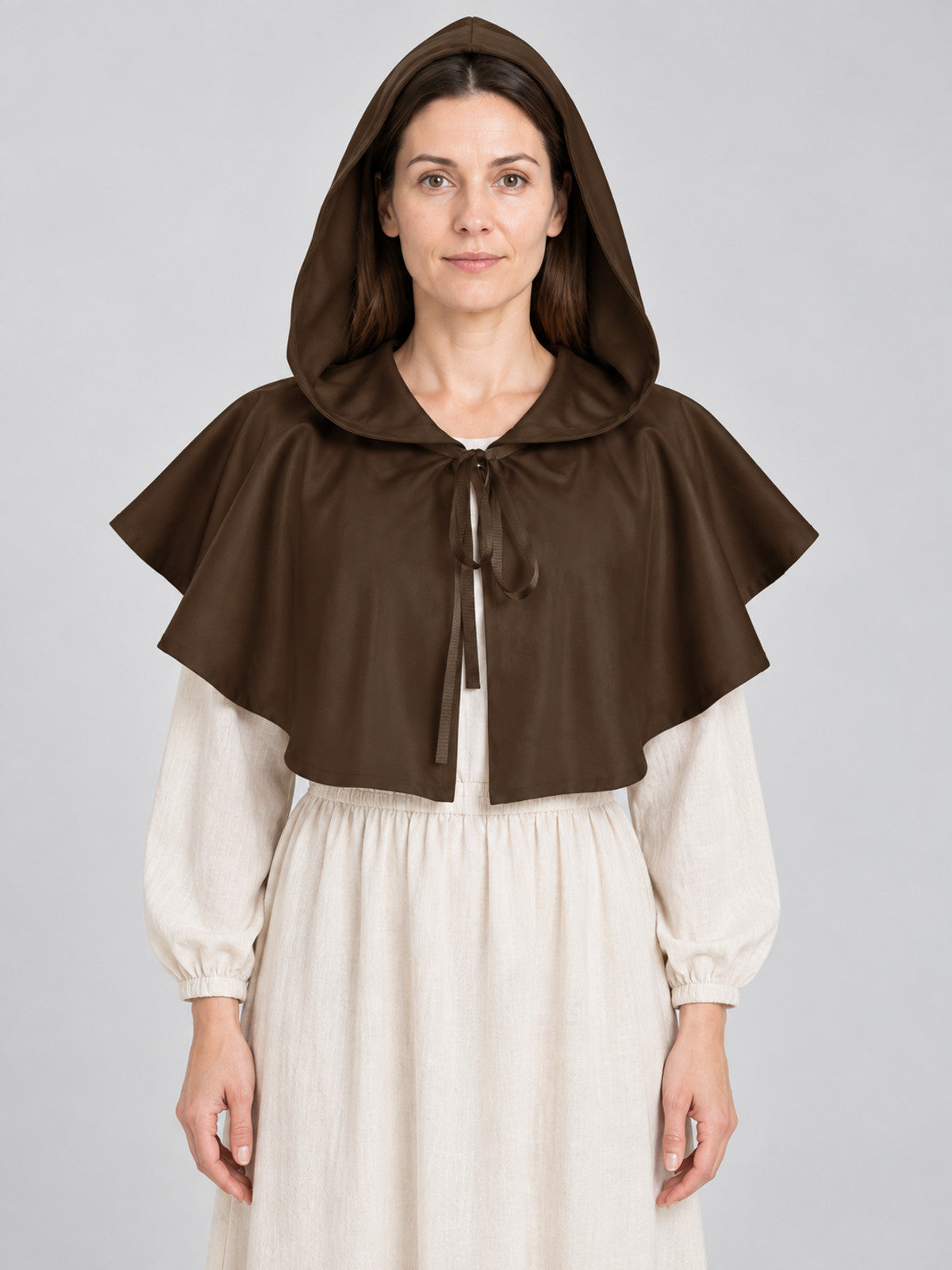 Brown Cape with Hood and Ties