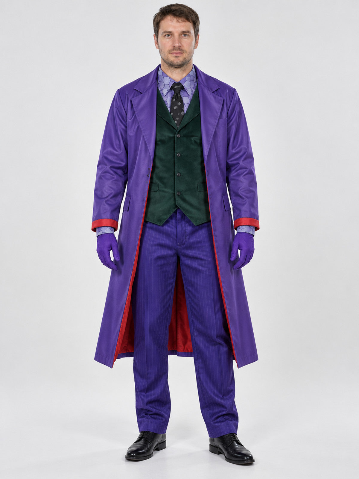 Clown carnival costume with purple coat and vest