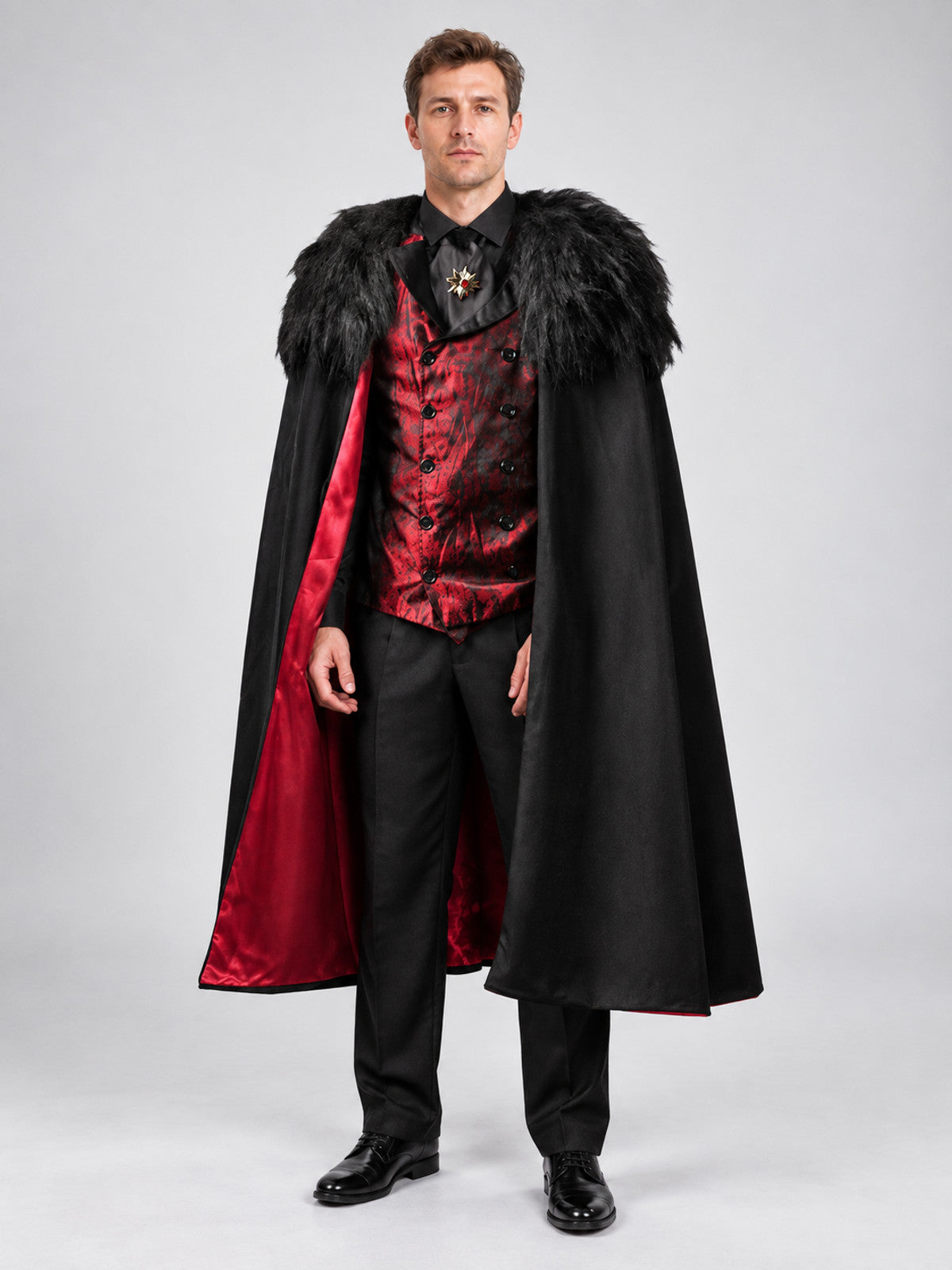 Vampire Costume: Cape, Vest, Tie, Brooch