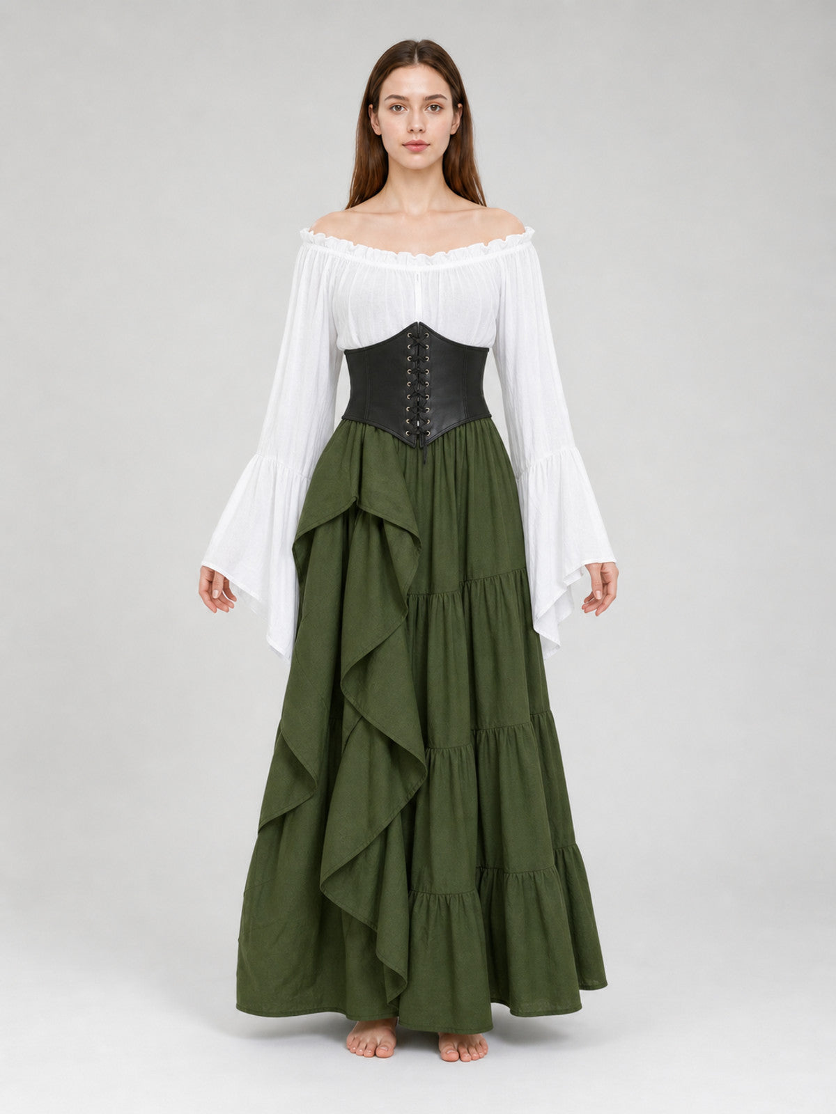 Renaissance-Style Costume Dress with Corset front view