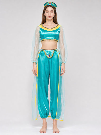 Cosplay Costume: Top, Pants, and Headpiece on-model view