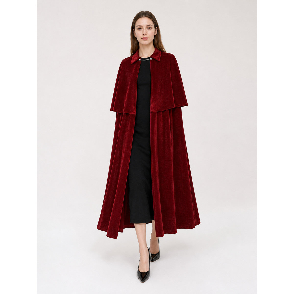 Burgundy Gothic Carnival Cape with Collar
