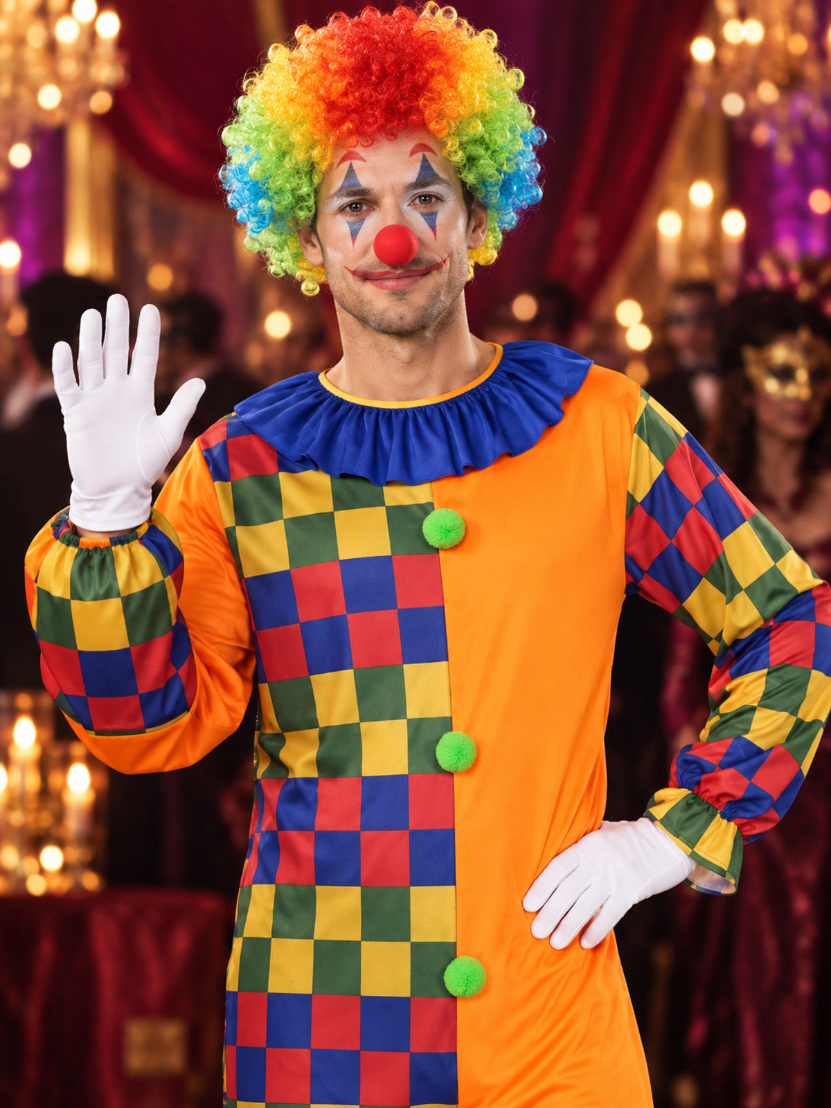 Adult Clown Costume Orange Jumpsuit with Pom-Poms