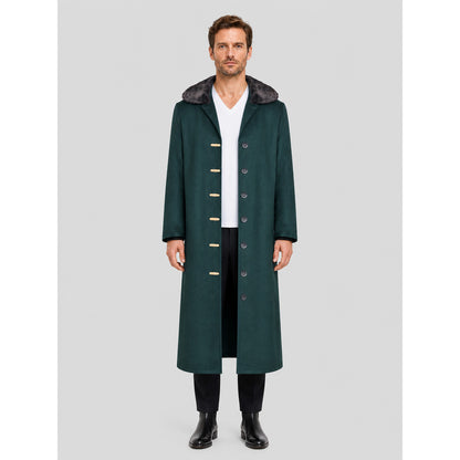 Dark Green Cosplay Coat with Fur Collar on-model view