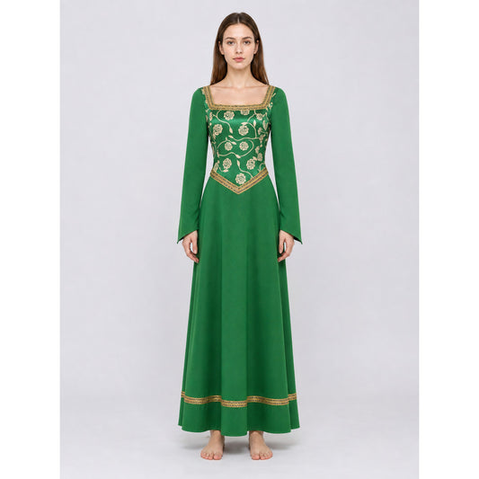 Green Fiona Cosplay Dress with Gold Decoration