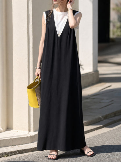 Long Black Sleeveless Dress with V-Neckline main product view