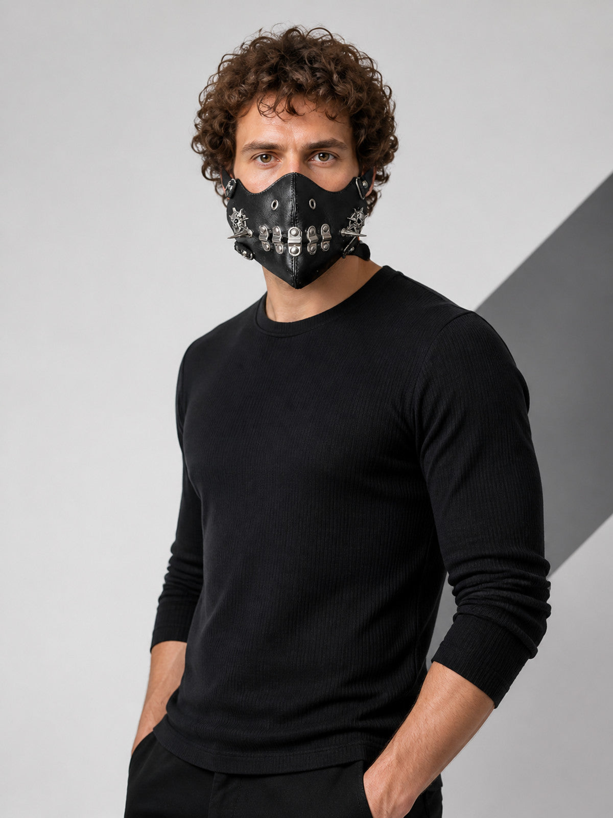 Black Carnival Mask with Spikes and Rivets