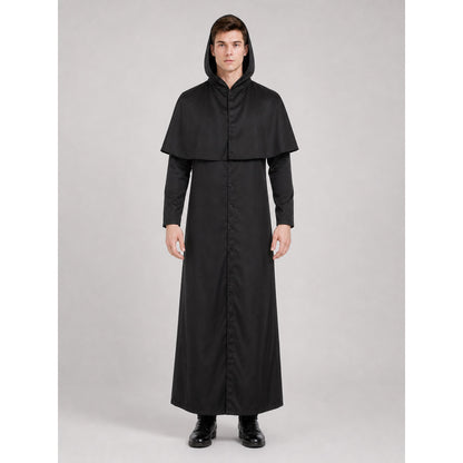 Halloween Costume: Black Hooded Cloak on-model view