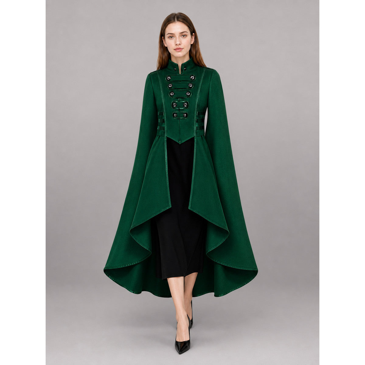 Green Carnival Cloak with Black Inserts front view