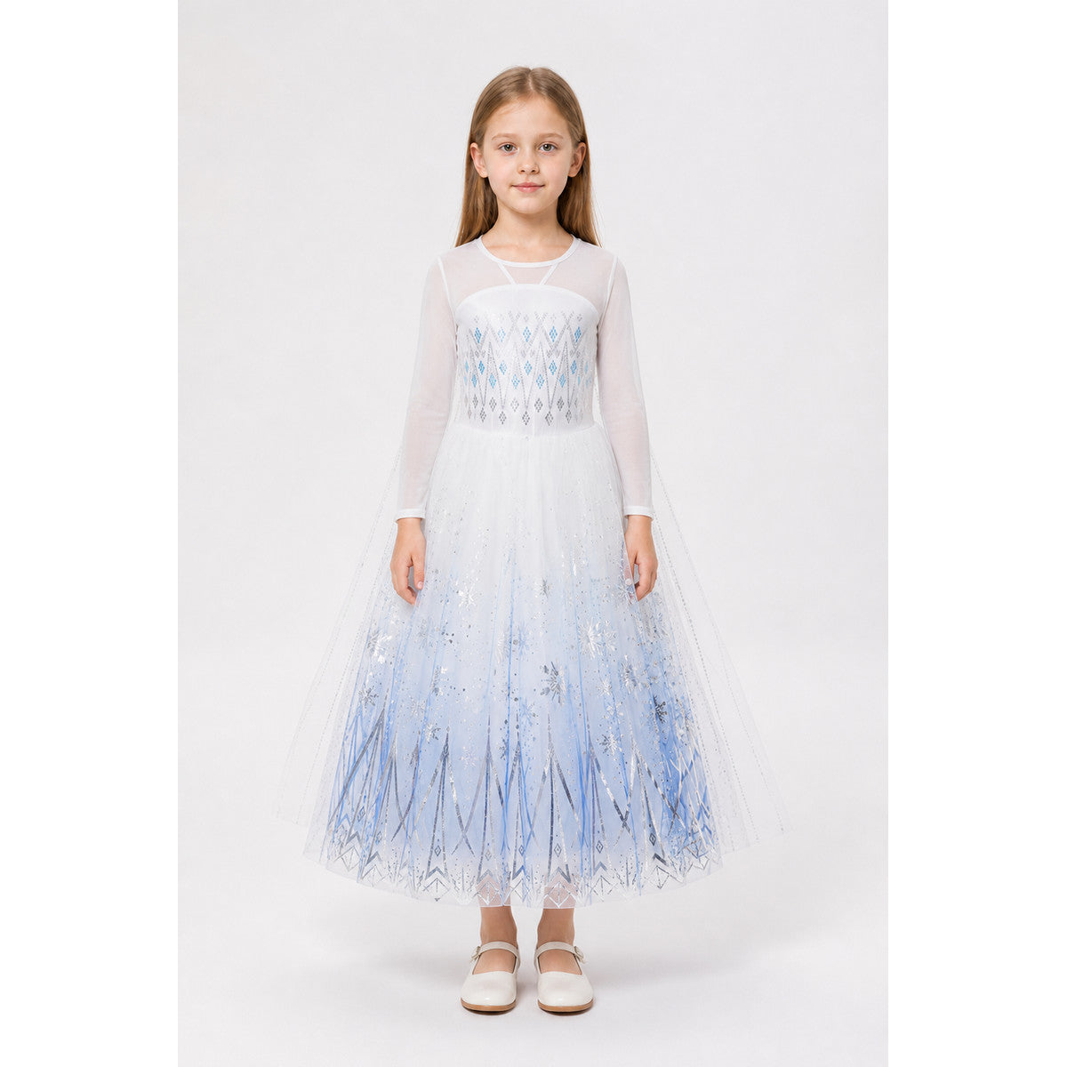 Children’s Elsa Dress with Snowflakes and Long Sleeves main product view