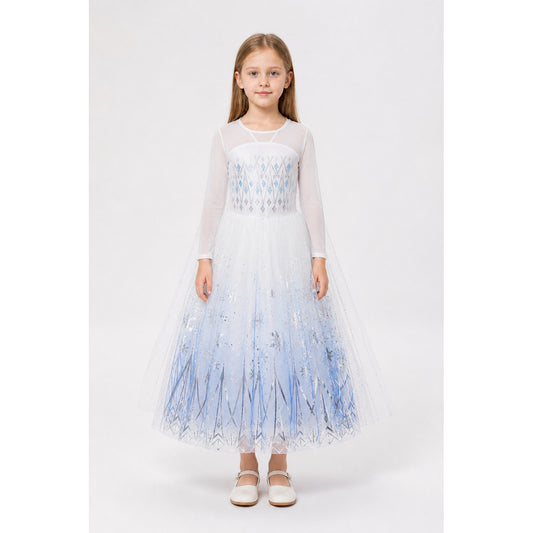 Children’s Elsa Dress with Snowflakes and Long Sleeves main product view