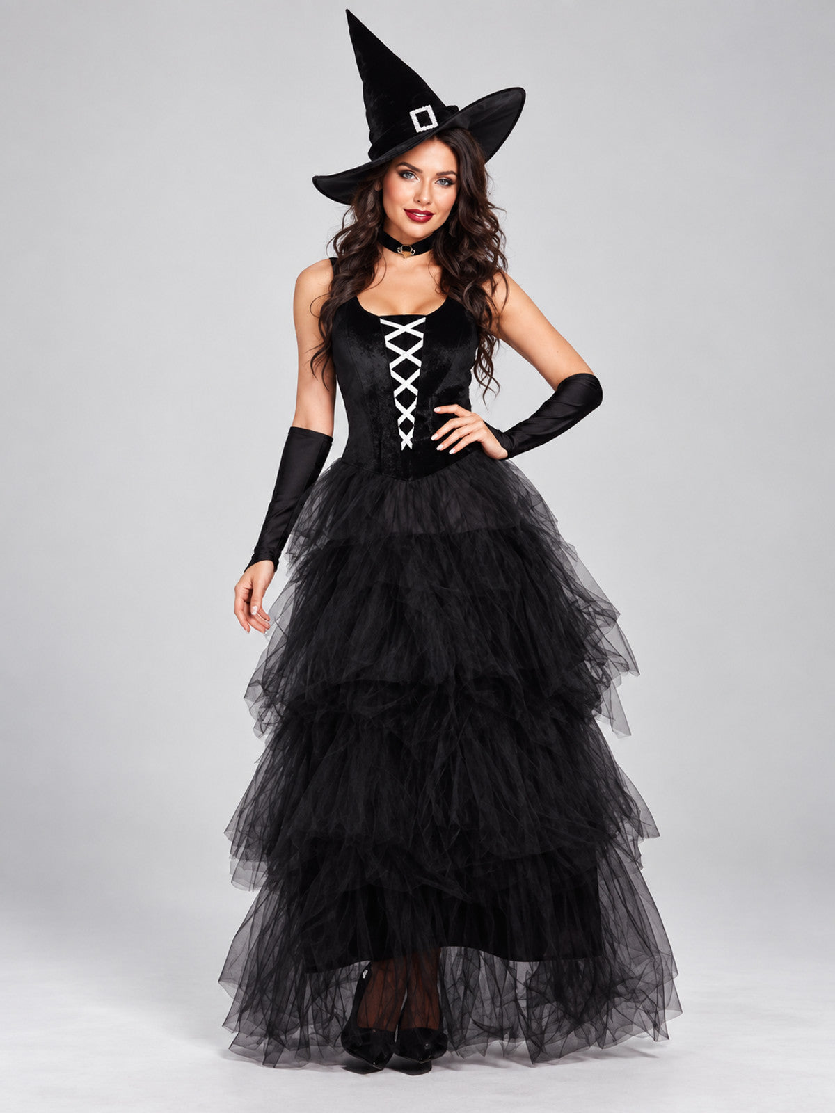 Witch Halloween Costume with Black Dress and Hat