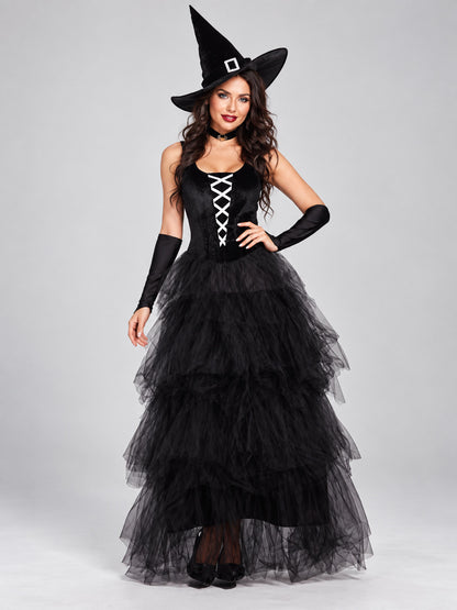 Witch Halloween Costume with Black Dress and Hat