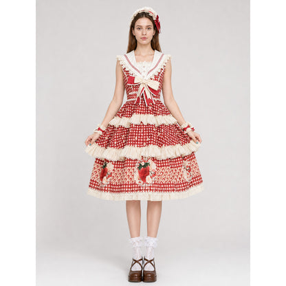 Sleeveless Strawberry Plaid Lolita Dress on-model view