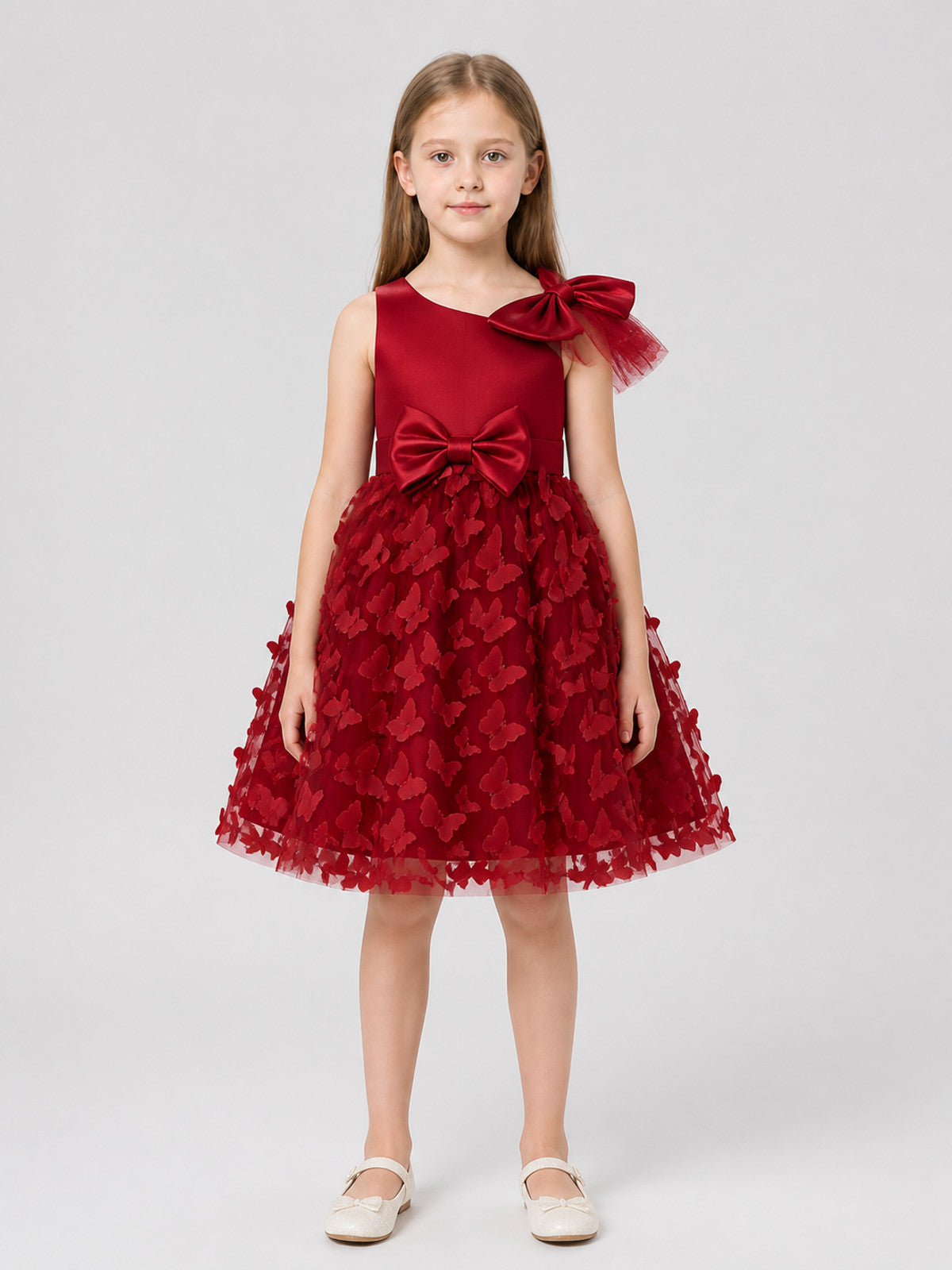 Puffy Princess Dress with Bows, Burgundy on-model view