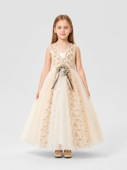 Long, Full Princess Dress with Embroidery on-model view