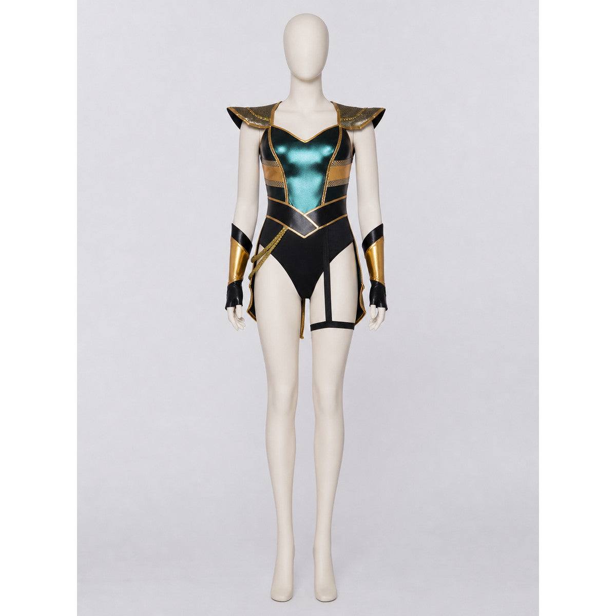 Cleopatra Costume with Gold Accents, Black and Turquoise, M-XL on-model view