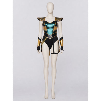 Cleopatra Costume with Gold Accents, Black and Turquoise, M-XL on-model view