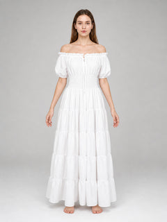 White Off-Shoulder Maxi Dress with Tiered Skirt