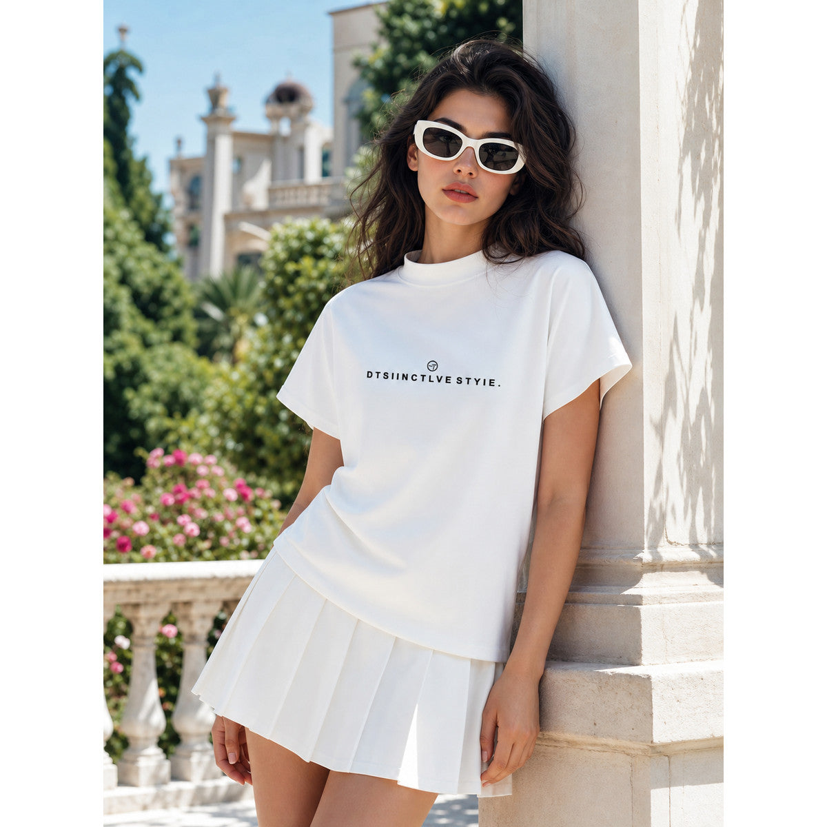 Women's summer printed T-shirt, loose fit on-model view