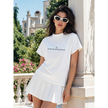 Women's summer printed T-shirt, loose fit on-model view