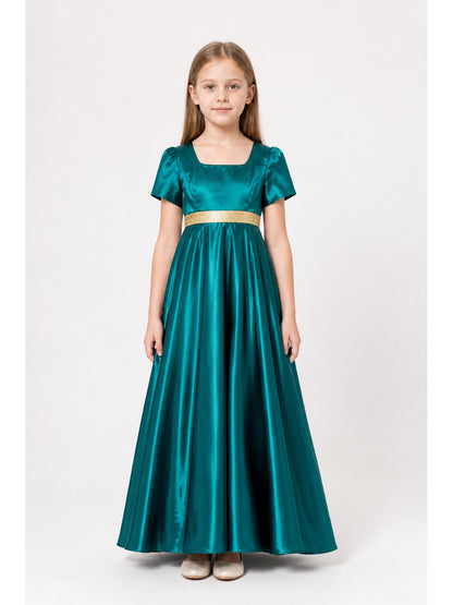 Dress with a Square Neckline, Puff Sleeves, and Belt main product view
