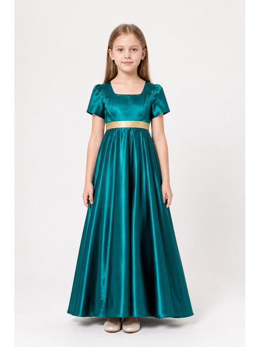 Dress with a Square Neckline, Puff Sleeves, and Belt main product view