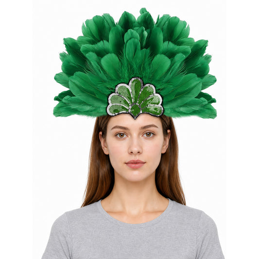 Carnival Headpiece with Green Feathers