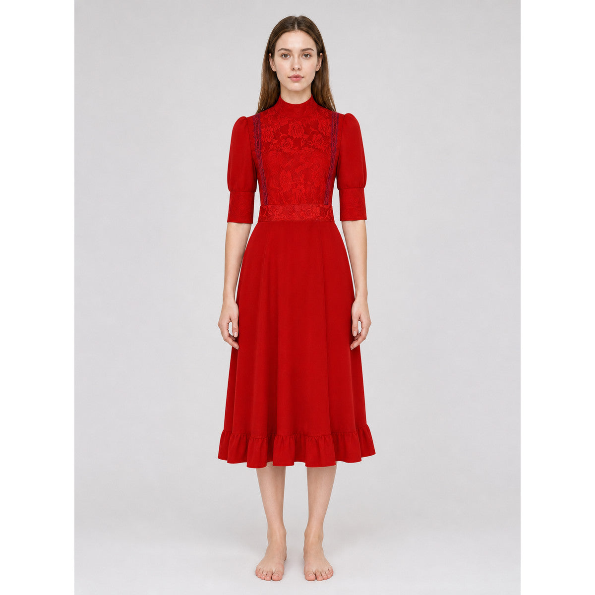 Red Pearl Cosplay Dress with High Collar