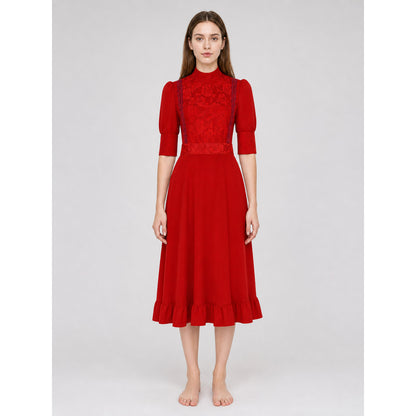Red Pearl Cosplay Dress with High Collar