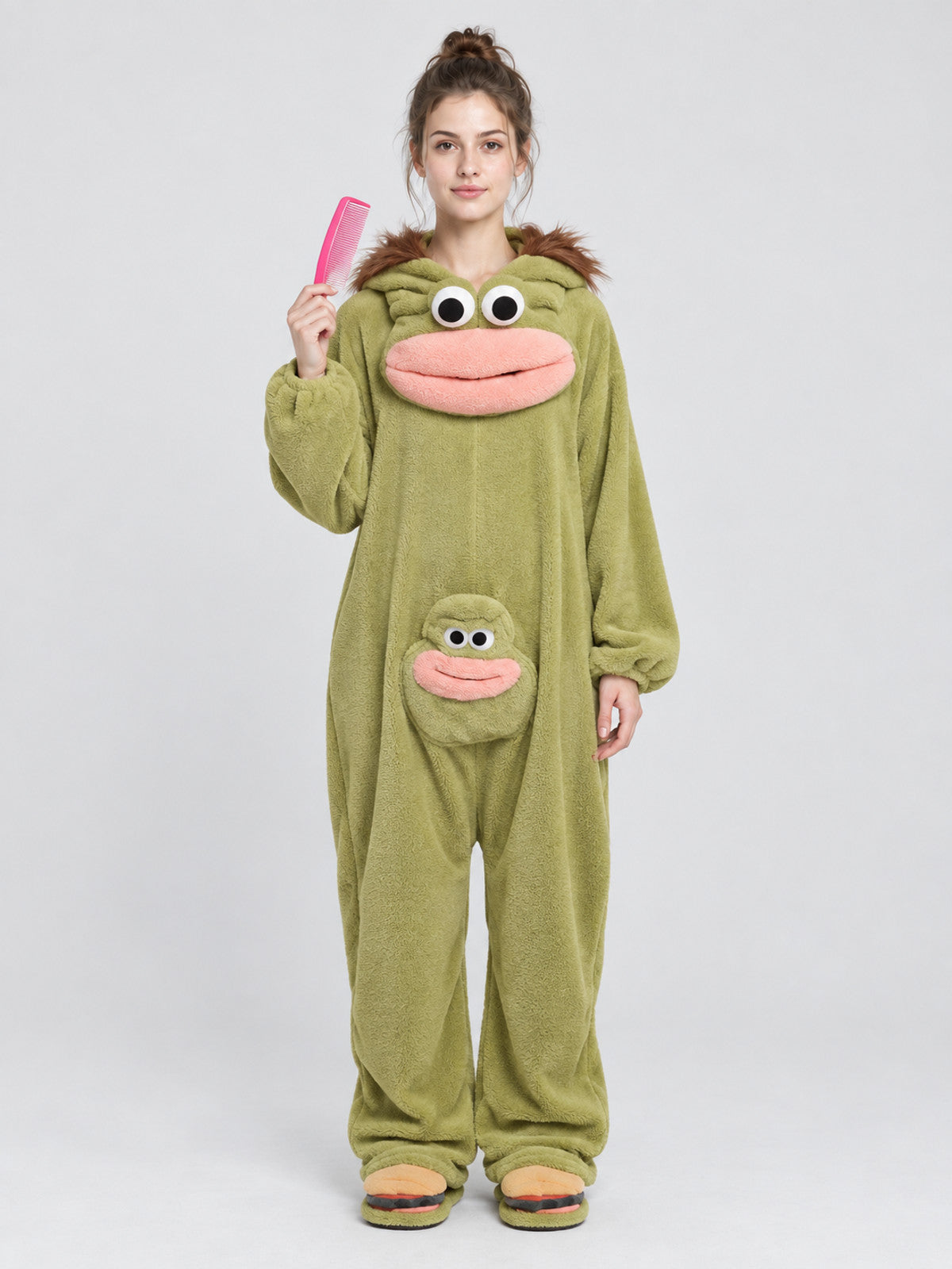 Green Home Jumpsuit Pajama with Cartoon Face